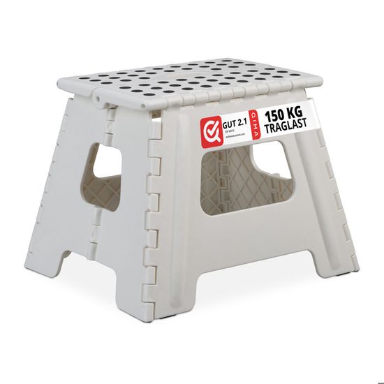 Tabouret Pliable Relaxdays Bleu - Escabeau Antidérapant 120kg Charge Max Avec Poignée - 32.5x37x30cm