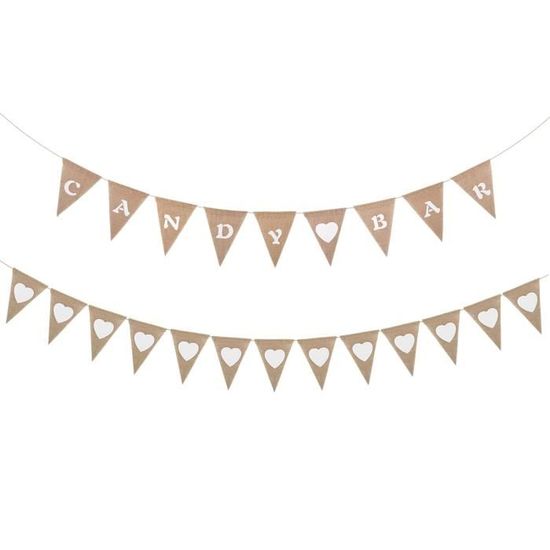 Candy Bar Mariage Guirlande Vintage Candy Bar + Fanions Jute - Décoration Mariage, Anniversaire Candy Bar Anniversaire Fille