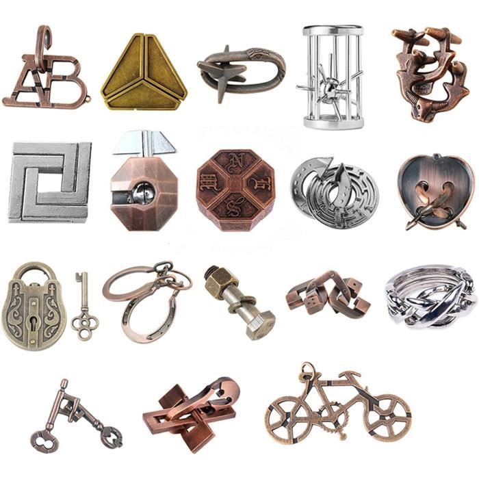 Cassetête en Métal 3D Puzzle Set, 18Pcs Cassetête Logique Test Brain