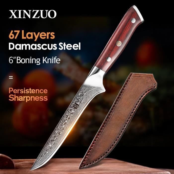 Couteau à Désosser en Damas Japonais - Couteau de Chef - Lame Damassée