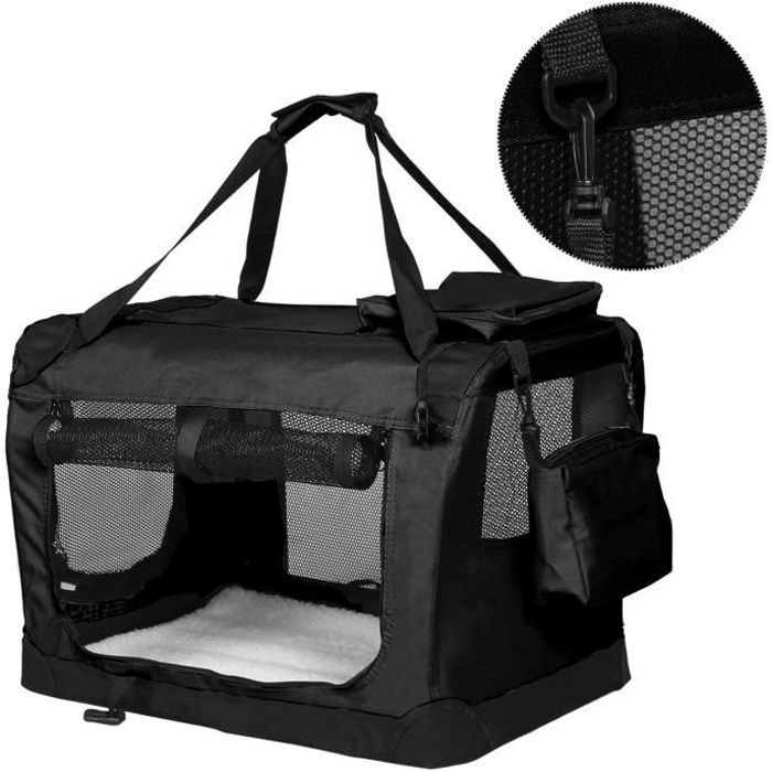 EUGAD Cage de transport pliable en Oxford, Sac de transport pour chien ou chat, M 60x42x42cm, Noir