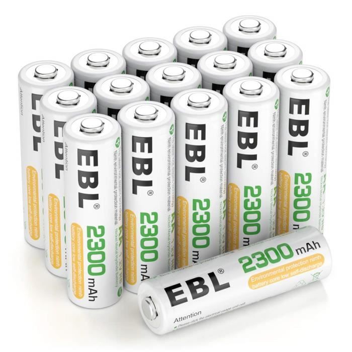 Piles, chargeurs & testeurs EBL 16pcs Piles Rechargeables AA NI-MH 2300mAh, Piles R6 Rechargeables Longue Durée avec Boî 54374