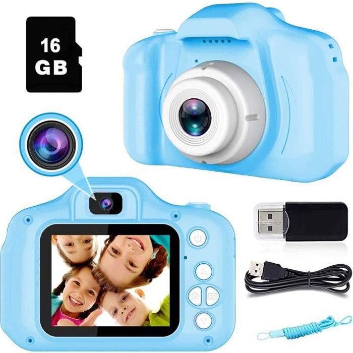 Appareil Photo Enfants,1300W Pixels Mini Caméra Numerique Jouet Rechargeable Caméscope pour 3-10 Fille Garçons Ans,HD 1080p/Card 16G