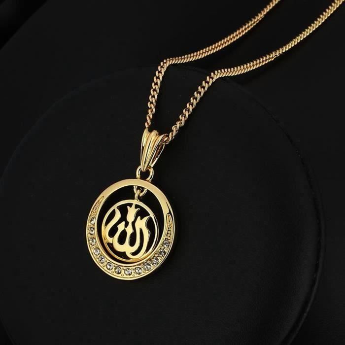 Pendentif cercle allah Or jaune 18k plaqué Femme homme Chaîne pendentif musulmane Bijoux fantaisie MKK74