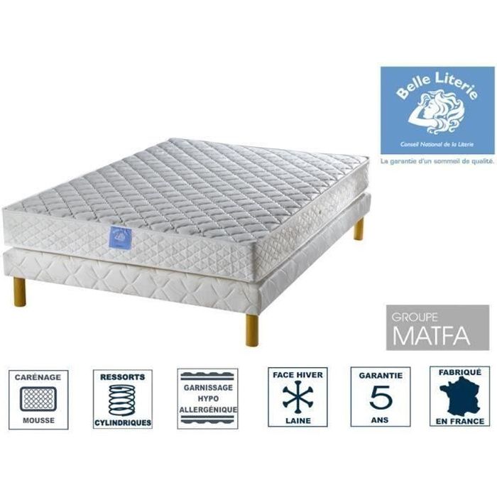 Ensemble matelas Rubis BELLE LITERIE 160x200 + sommier tapissier + jeu de 4 pieds offerts