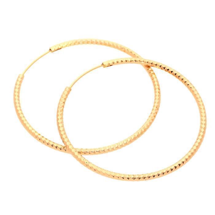 Boucles d’Oreille Créoles Ciselées Femme Plaqué Or Jaune 750/1000
