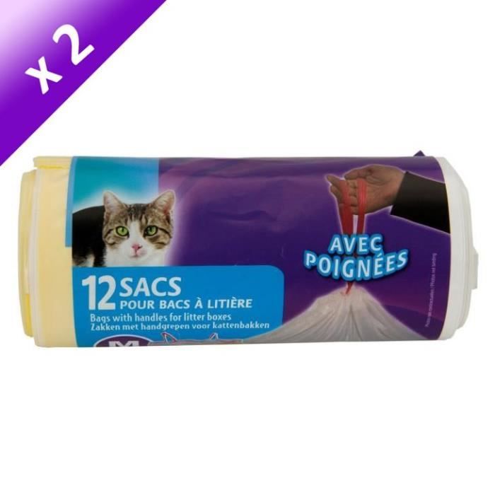 Lot de 2 - Rouleau de sacs pour bac à litière de 42x30 cm - Pour chat