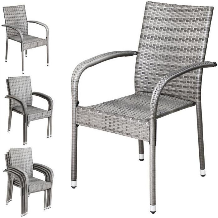 Set de 4 chaises de jardin Casaria en Polyrotin Accoudoirs arrondis Empilables Résistant aux intempéries