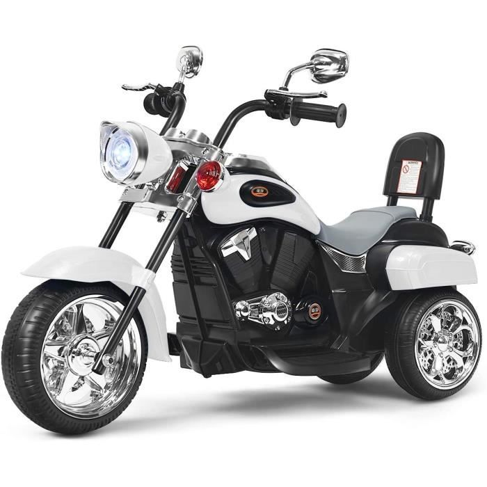 COSTWAY Moto Électrique 6V pour Enfants Scooter avec 3 Roues Effet Sonore et Lumineux, 3Km/h Max, 3 Ans + Style de Chopper Blanc