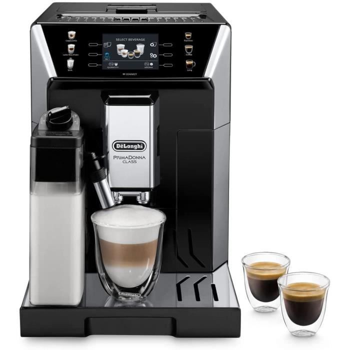 De'Longhi Prima Donna Class, Machine Expresso avec Broyeur, Technologie Exclusive Boissons Lactees, ECAM550.65.S, Noir et Arg