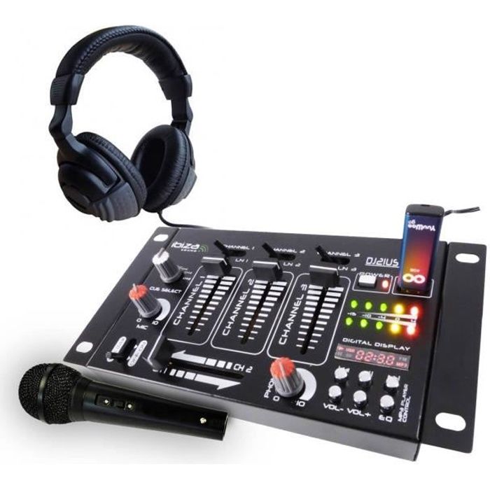 Table de mixage - Ibiza Sound DJ21MK2 - 4 voies 7 entrées USB - casque DJ - micro noir