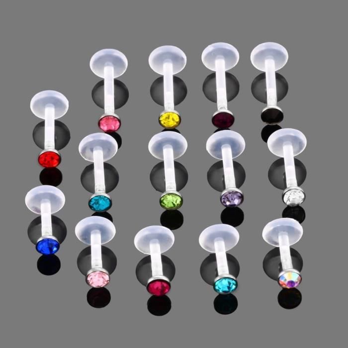 Piercings Labret Lot de 14 Bio plastique et Acier Inoxydable Multicolore