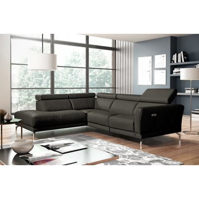 Canapé d'angle relax - 100% tout cuir épais italien 1 relax électrique - 5/6 places - anthracite, angle gauche (vu de face) – DALI