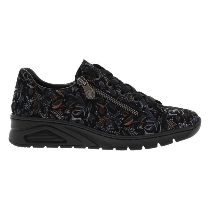 Baskets basses talon plat Rieker femme noir