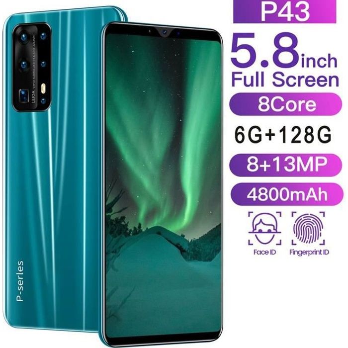 P43 pro téléphone intelligent tout-en-un système Andriod 10.0 écran 5,8 4G+512M 13MP caméra processeur 8 cœurs-Vert