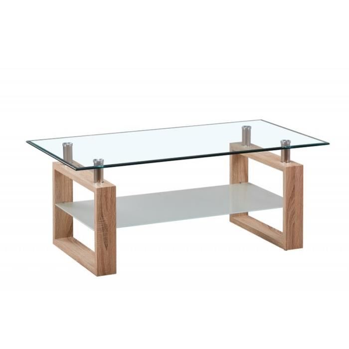 Table basse AMORA rectangulaire design plateau en verre, coloris chêne.: 60 Marron