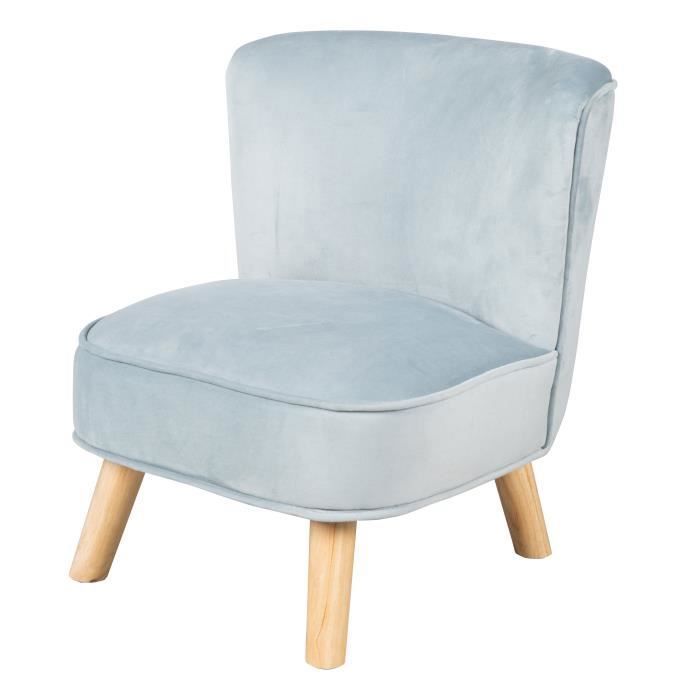 ROBA Fauteuil enfant -Lil Sofa- avec pieds en bois stables et velours bleu clair