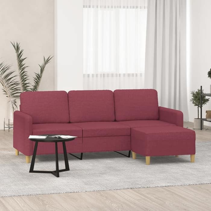 vidaXL Canapé à 3 places avec repose-pieds Rouge bordeaux 180 cm Tissu 3201198