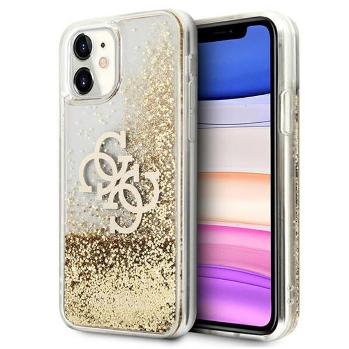 Coque telephone bumper telephone Guess GUHCN61LG4GGO Coque pour iPhone 11 61 4G Big Liquid Glitter Doré