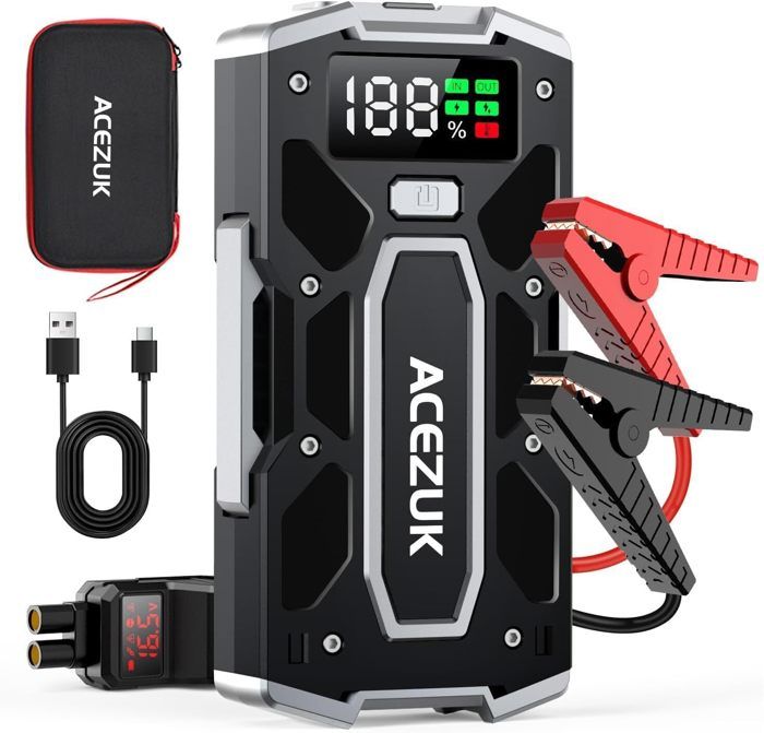 Démarreur 700A Peak avec compresseur d'air 260PSI, Booster de Batterie avec DC, Port USB, câbles