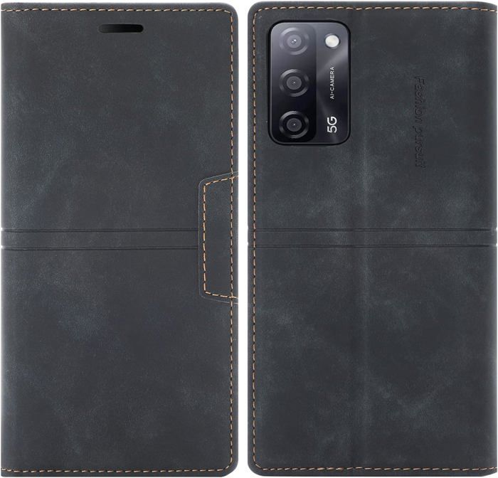 Coque Portefeuille En Cuir PU Pour Realme Note 70T - Protection RFID, Fentes Pour Cartes, Support Intégré - Noir