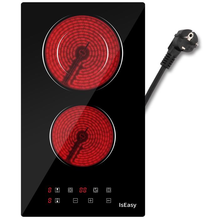 Plaque Vitrocéramique - ISEASY - 2 Feux - 3200W - Encastrable - Noir