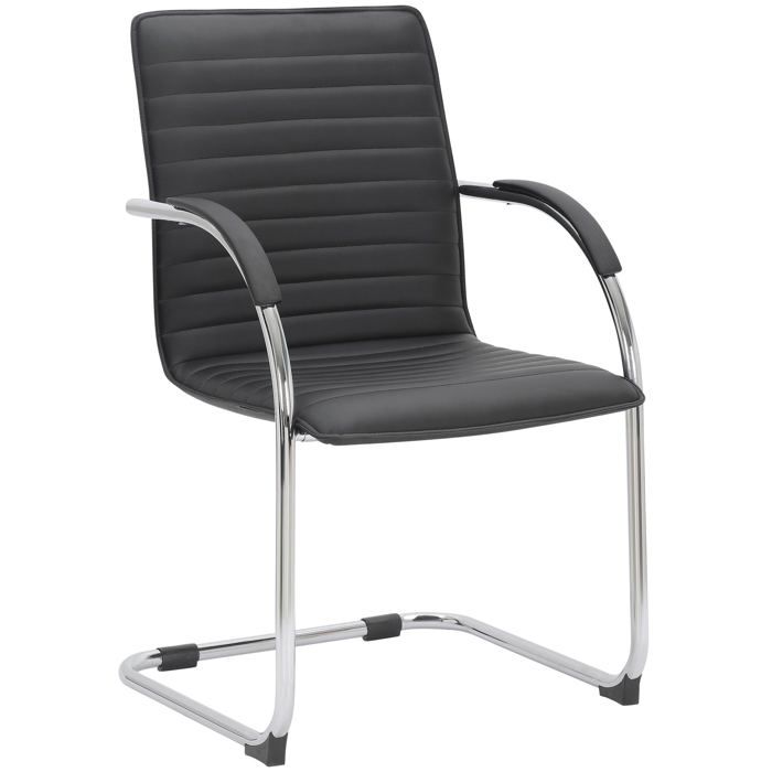 Chaise visiteur fauteuil de bureau avec accoudoirs assise en PVC noir pietement luge metallique 10_0003420
