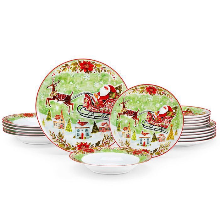 Service De Table De Noël Montana 18 Pièces | Décoration Cerf, Grès Lavable Lave-vaisselle - 6 Couverts