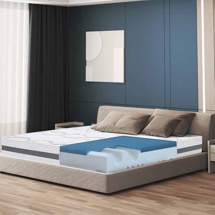 The White Stone Matelas à mémoire de Forme 140x220 cm - epaisseur 22 cm - Propriétés orthopédiques Auto-modelantes - Produit en