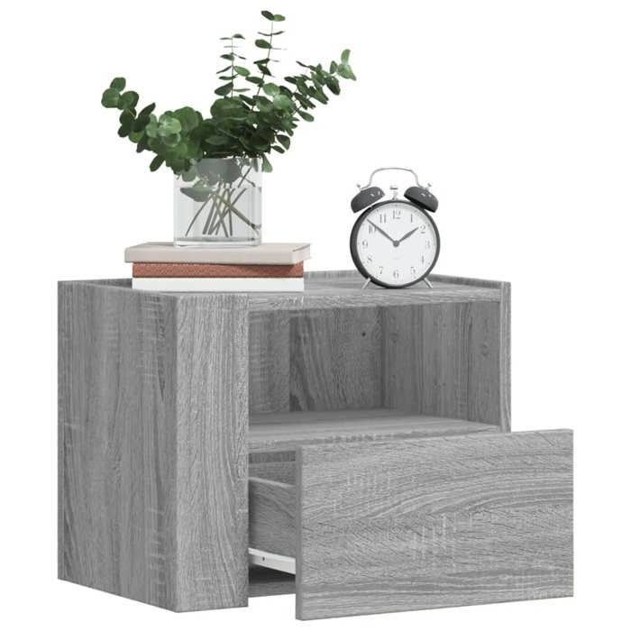 VidaXL Table De Chevet Gris Sonoma 36x36x68 Cm – 2 Tiroirs + Rangement Ouvert – Fixation Murale Incluse