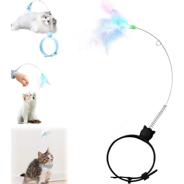 Meilleurs prix pour Colliers pour chat avec jouets en plumes pour chat bâton de taquinerie pour chat en caoutchouc jouets(1 pièce noir)