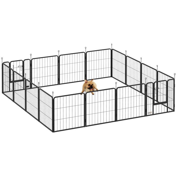 Parc pour chien - PawHut - parc pour animaux - 16 panneaux - clôture portable pliable - noir