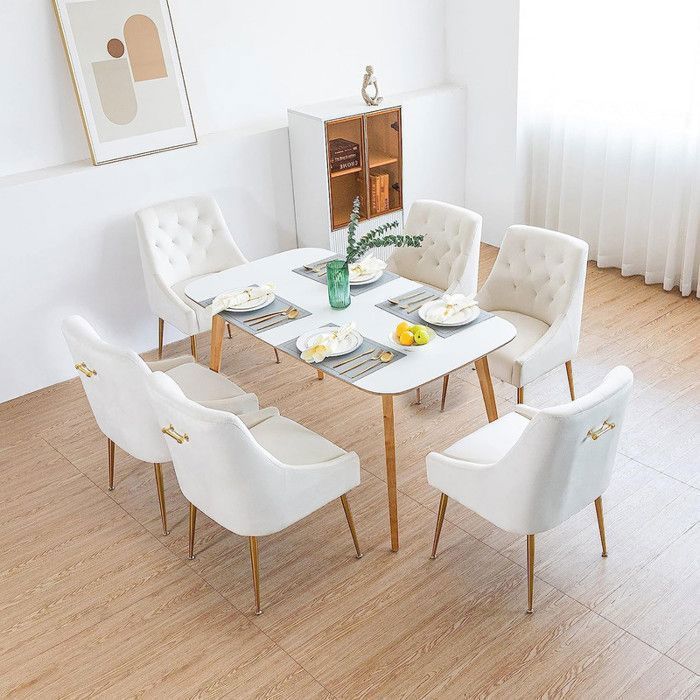 DYHOME Lot de 6 Chaises Salle à Manger Chaise en Velours Elégante Design Avec Poignée Dorée Moderne Luxe Chic Crème