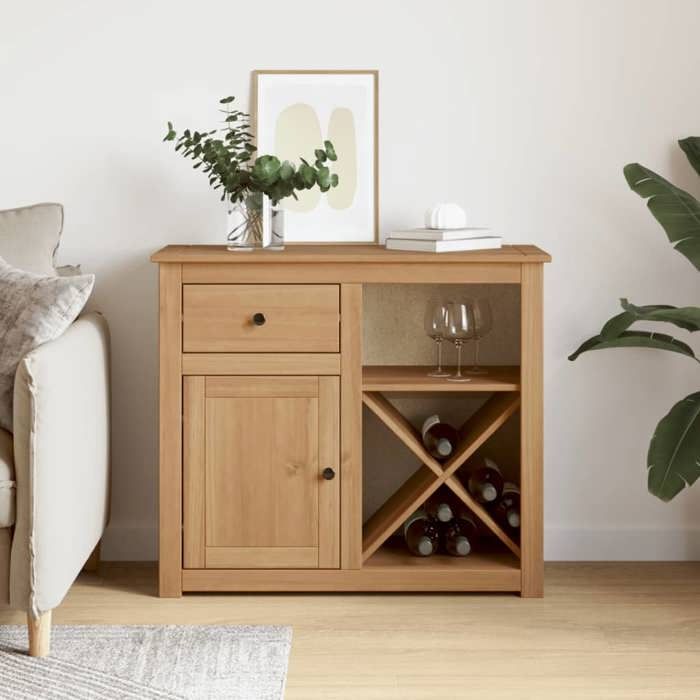 Buffet SKM 135 Cm En Pin Massif Naturel - Meuble De Rangement Avec 3 Tiroirs Et 3 Portes