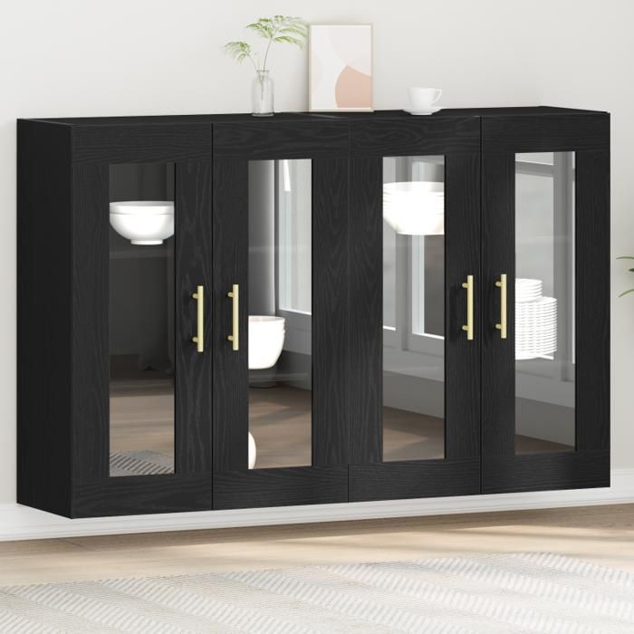 Armoires murales 2 pcs Chêne noir 695x34x90 cm Bois d ingénierie
