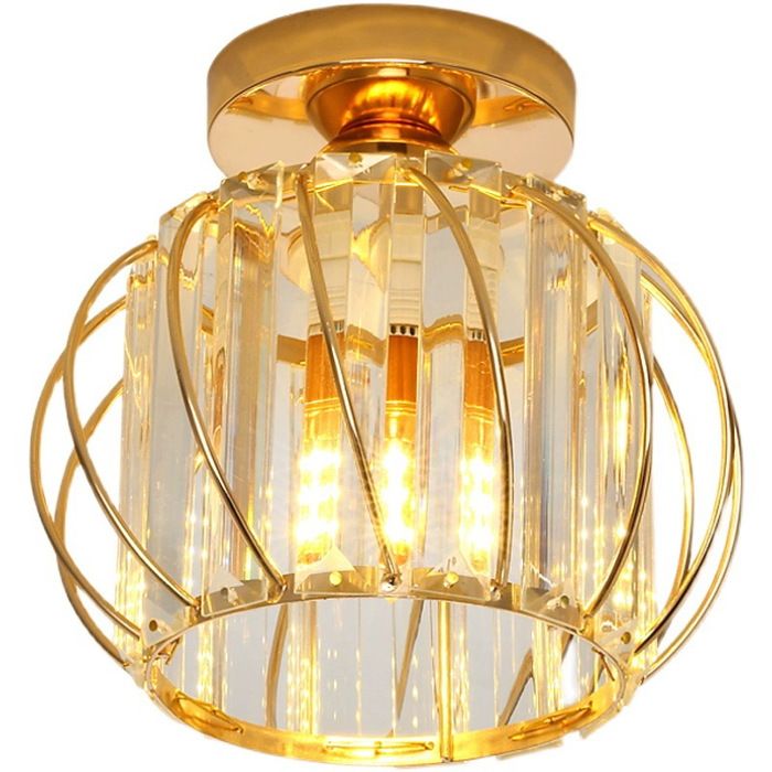 Plafonnier Led en Cristal Doré - E27 Mini Luster Couloir - Luminaires Intérieur Ø185mm - Aucune ampoule incluse