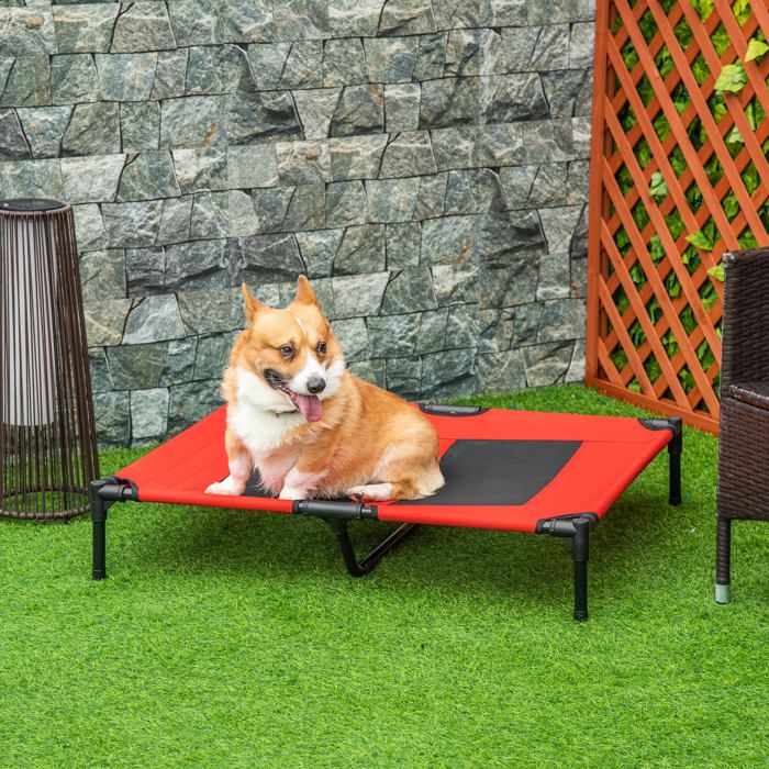 Meilleurs prix pour Lit sur pieds XXL pour chien chat lit de camp animal panier chien chat 92L x 76l x 18H cm rouge
