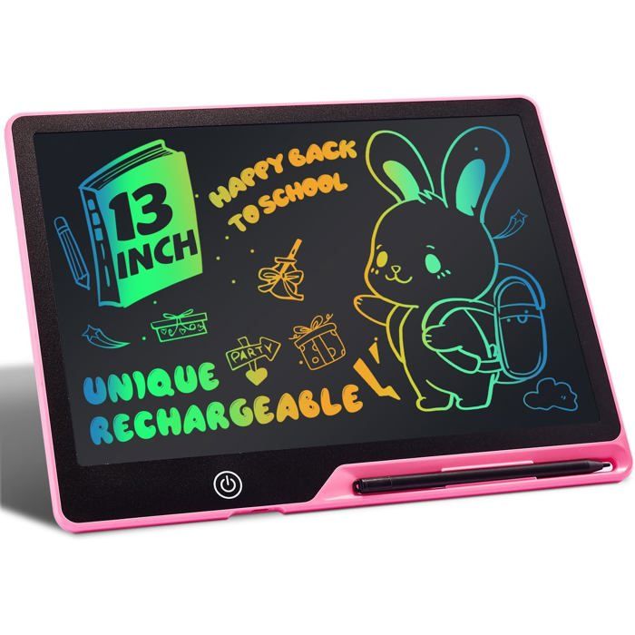 Tablette décriture LCD 13 Pouces Rechargeable Portable Tablette Dessin Enfant Effaçable Écriture pour Enfants Jouets Rose