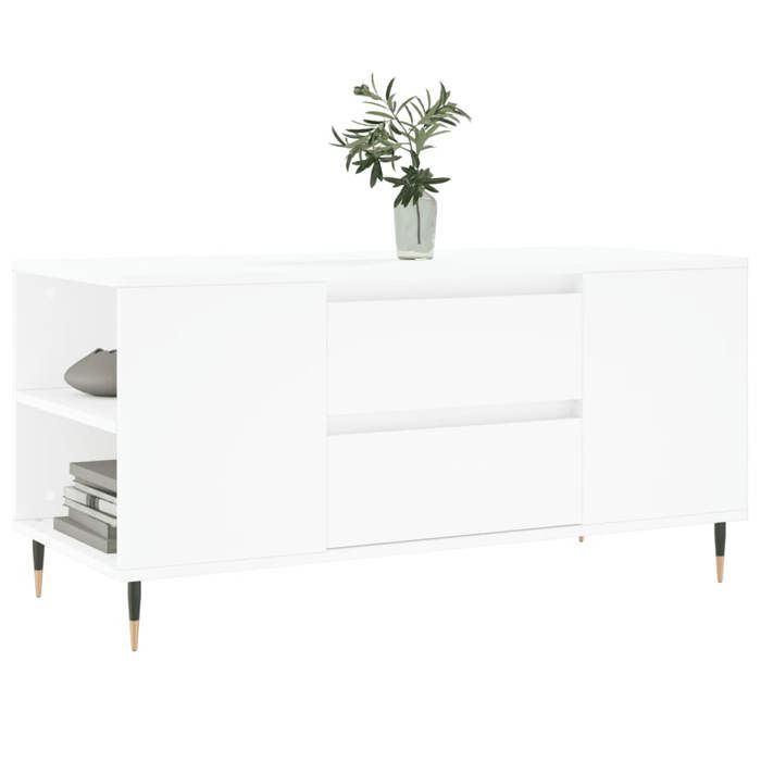 Table basse avec tiroirs - vidaxl - 102x44 5x50 cm - Blanc - Bois dingénierie - 2 tiroirs - 4 compartiments