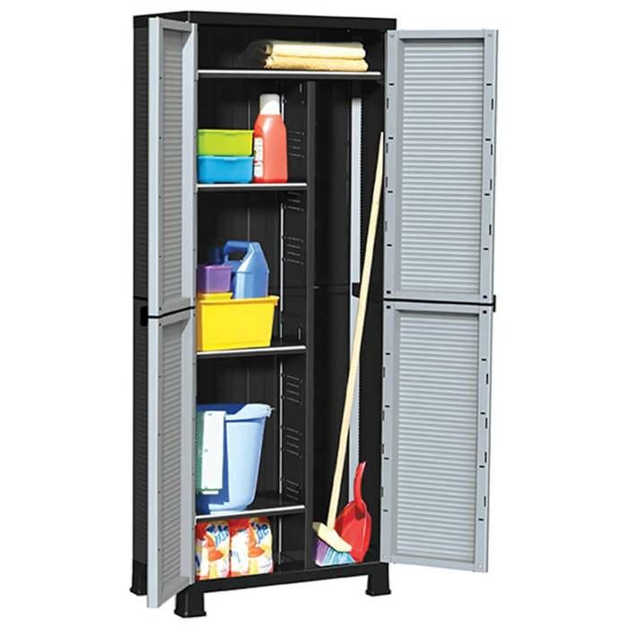 Armoire en plastique - vidaXL - 68x39x1715 cm - Gris - 2 portes - 6 étagères - Charge par étagère 20 kg - Verrouillable