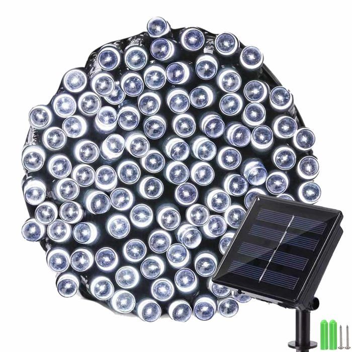 Guirlande lumineuse solaire dextérieur - 22 m 200 LED étanche pour Noël 8 modes déclairage lampe décorative (argent et noir)
