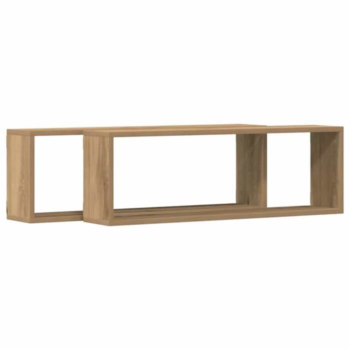Étagère murale en bois dingénierie - vidaXL - 80x15x26 cm - Chêne artisanal - 2 pièces - Montage mural - Durable
