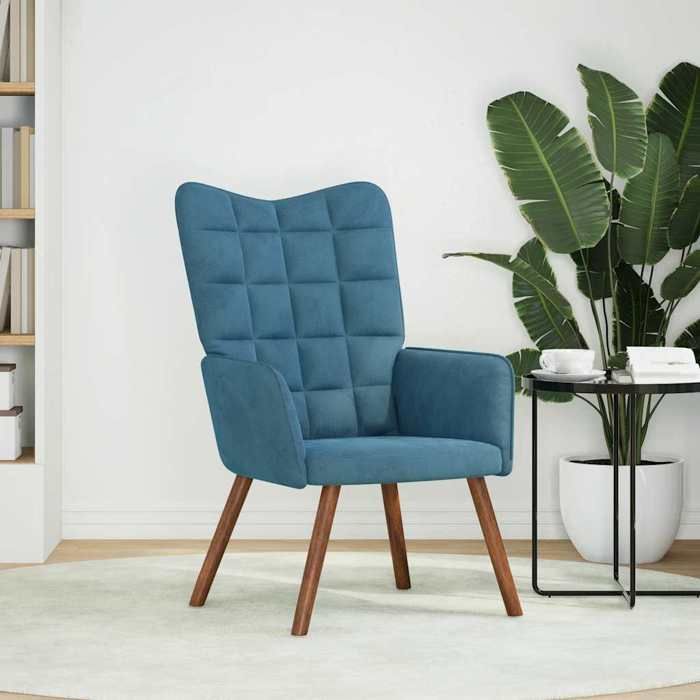 NEUF 2026 CHIC Chaise de relaxation SWEETY Max. charge 110 kg Bleu Velours 61.5x69x95.5 cm FF5311