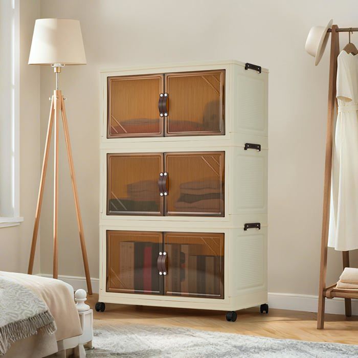 Armoire de rangement pliable - LUNSY - 3 niveaux - 57 cm de large - Penderie empilable - Double porte