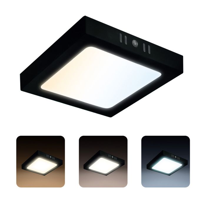 Plafonnier LED carré SELENA 24W 2270 lm noir – 3 températures 3000/4000/6500K – en saillie Plafonnier LED carré SELENA 24W 2270 lm noir – 3 températures 3000/4000/6500K – en saillie