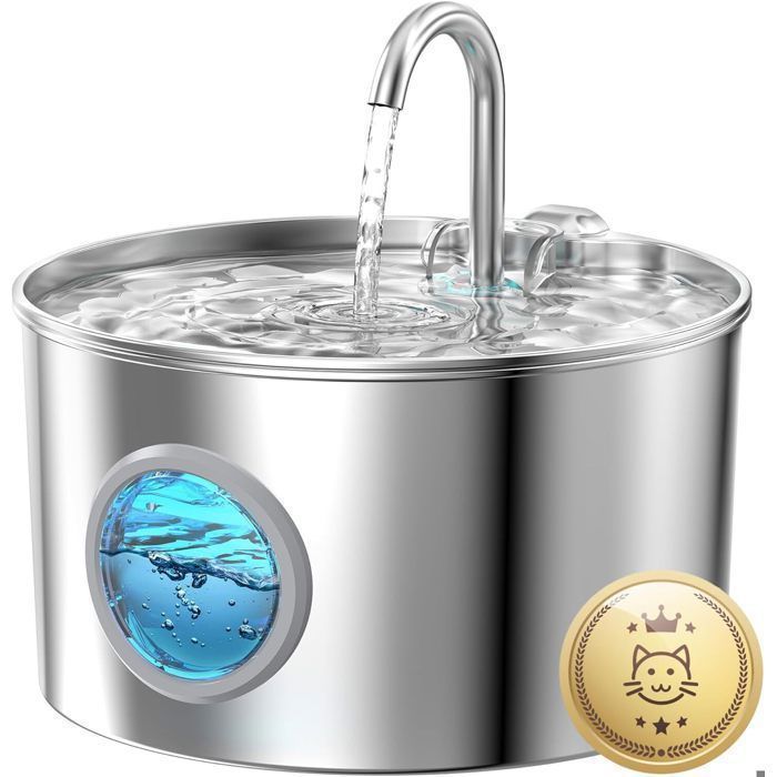 Fontaine à Eau Chat 3.2L Inox Silencieuse avec Filtration – Distributeur d’Eau Automatique pour Chats et Petits Chiens