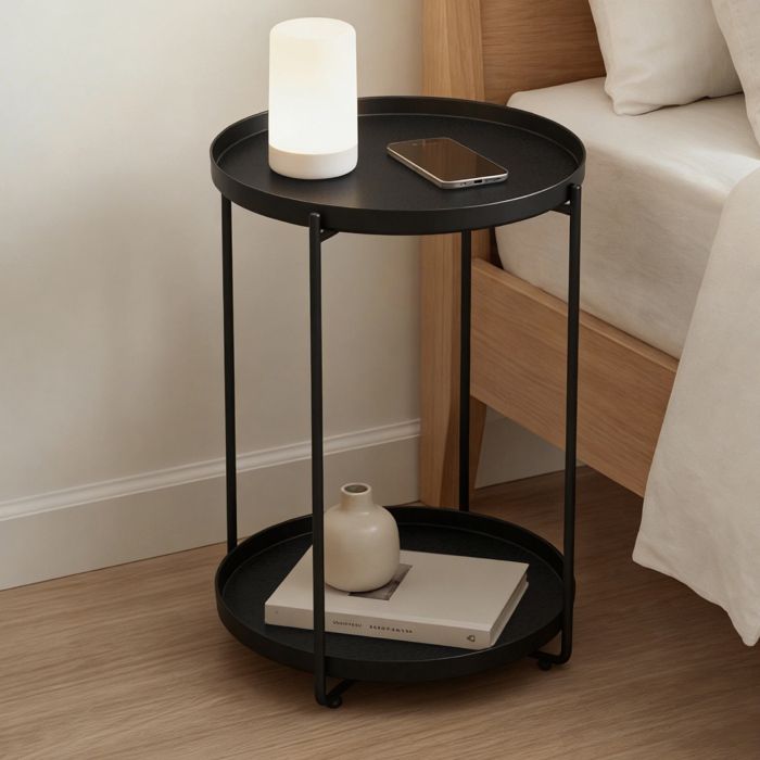 Mai & Mai Table dappoint Ronde Petite Table Basse avec Bout de Canapé à 2 Étagères 35x51 cm Noir Reglo-08 Mai & Mai Table dappoint Ronde Petite Table Basse avec Bout de Canapé à 2 Étagères 35x51 cm Noir Reglo-08
