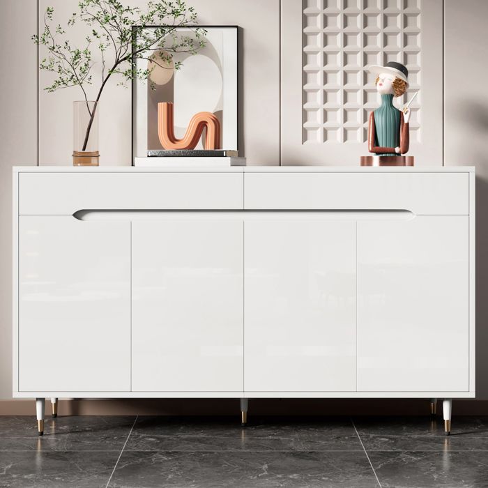 Armoire à chaussures - MINIMAL - 140x39x84 cm - 2 portes 2 tiroirs - Étagères ajustables - 18-24 paires Armoire à chaussures - MINIMAL - 140x39x84 cm - 2 portes 2 tiroirs - Étagères ajustables - 18-24 paires