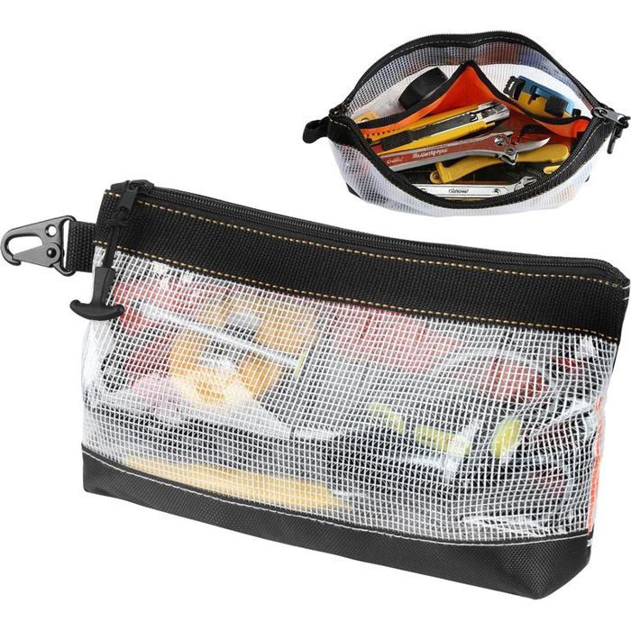 Pochette Zippée Sac a Outils Matériau Pvc Transparent Rangement Outils Étanche Et Antistatique Trousse Outils Crochet En Métal