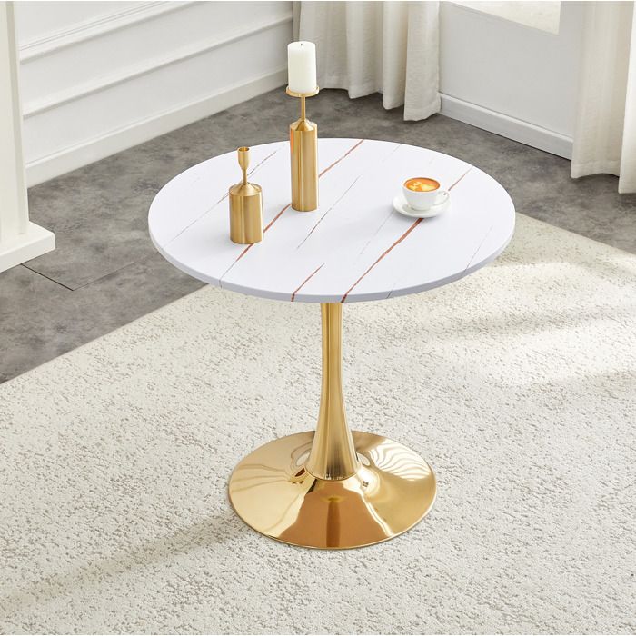 Table à manger ronde tulipe EVRYAE 80 cm pied central en métal sans chaises cuisine salon blanc